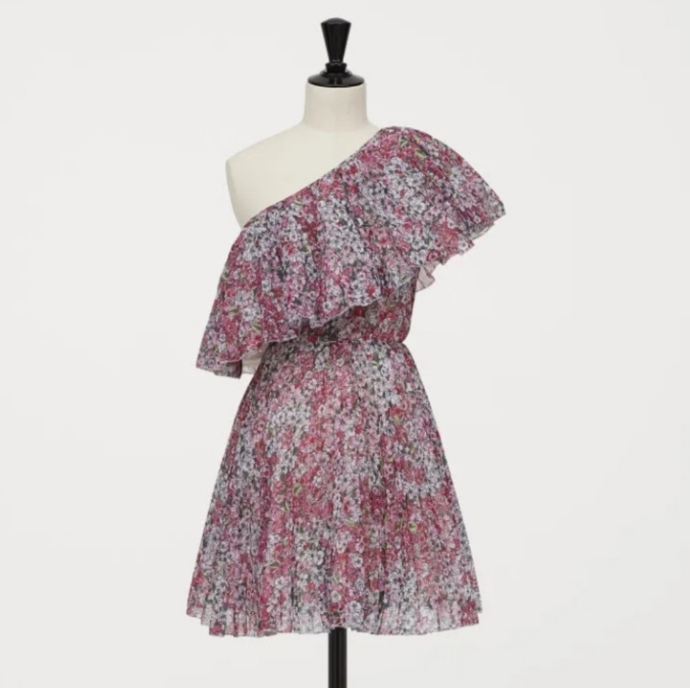 NWT Limited Edition Valli x H&M Floral One Shoulder Pleated Chiffon Dress Sz 10